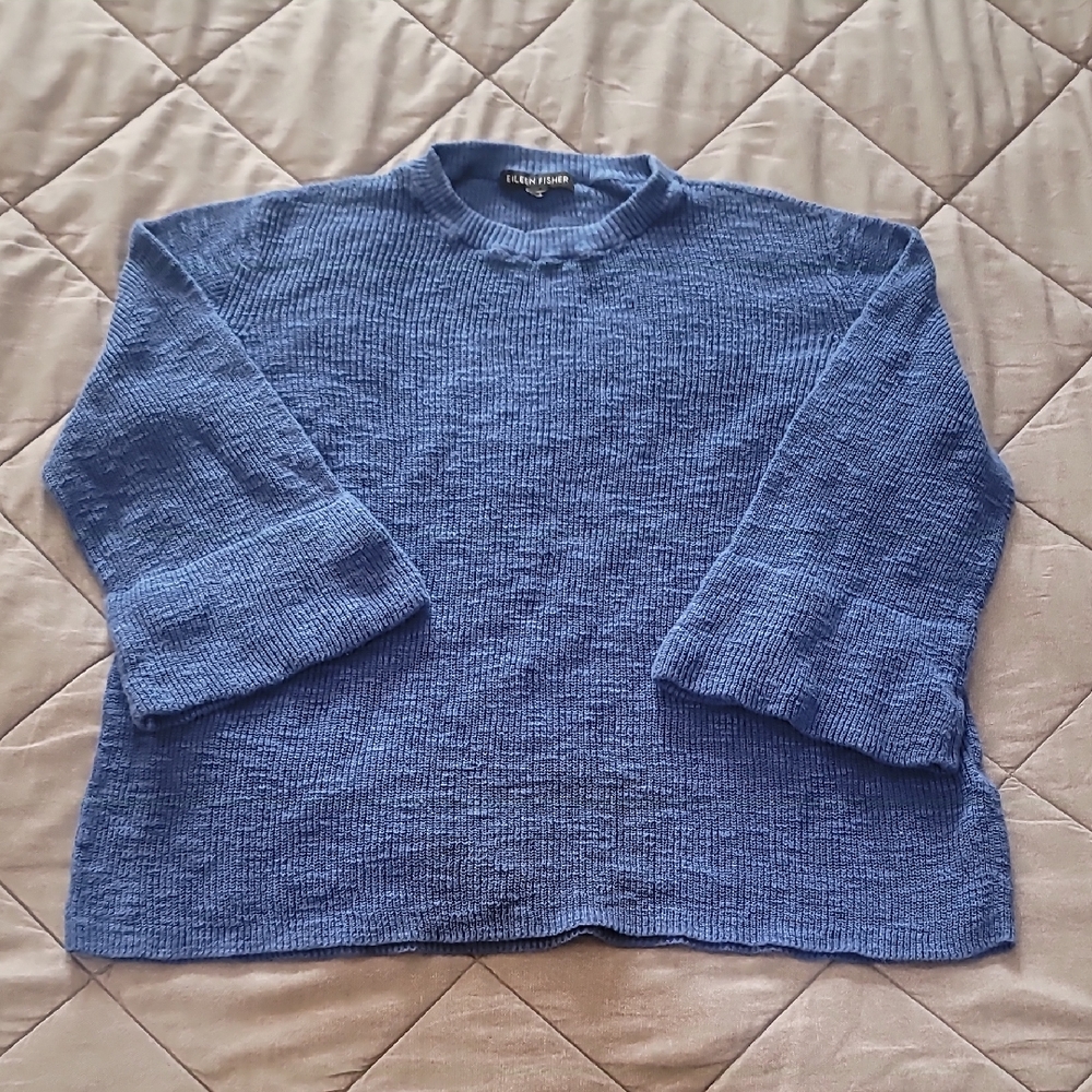 Eileen Fisher BLUE  Linen Mix  Sweater Top  NO SIZE Probably Fits Up To A Large